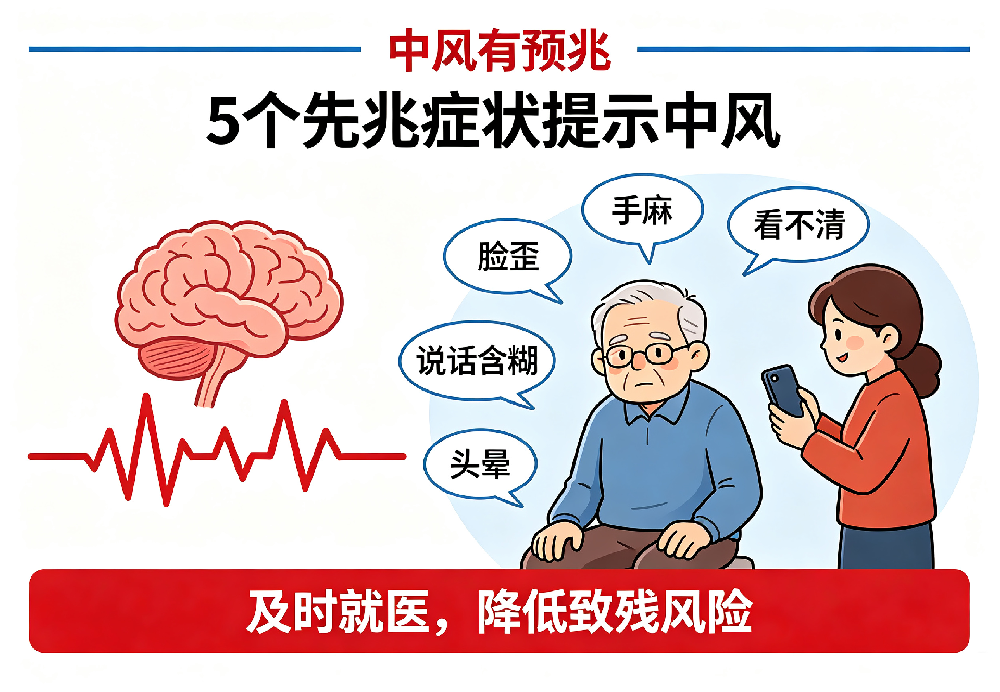 中风有预兆，5个先兆症状提示中风，正确急救可大大提高致残率